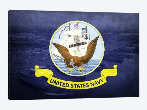 US Navy Flag Naval Station Norfolk Background II Canvas Wall Art – Gift For Military Personnel