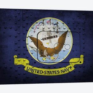 US Navy Flag Riveted Warship Panel Background III Canvas Wall Art – Gift For Military Personnel