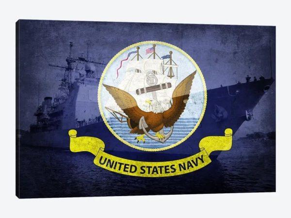 US Navy Flag USS Monterey Background Canvas Wall Art – Gift For Military Personnel