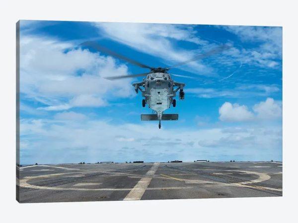 US Navy MH-60S Seahawk Helicopter Prepares To Land Canvas Wall Art – Gift For Military Personnel