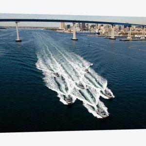 US Navy Patrol Boats Conduct Operations Near The Coronado Bay Bridge In San Diego, California Canvas Wall Art – Gift For Military Personnel
