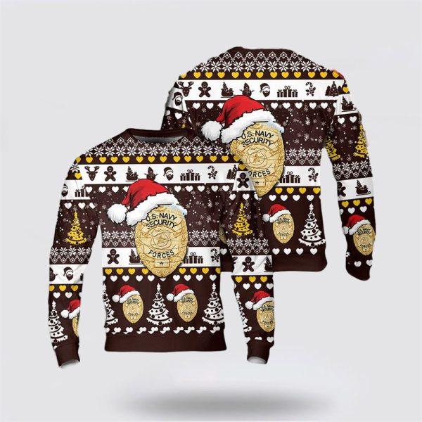 US Navy Security Forces NSF Badge Christmas AOP Sweater – Unique Christmas Sweater Gift For Military Personnel