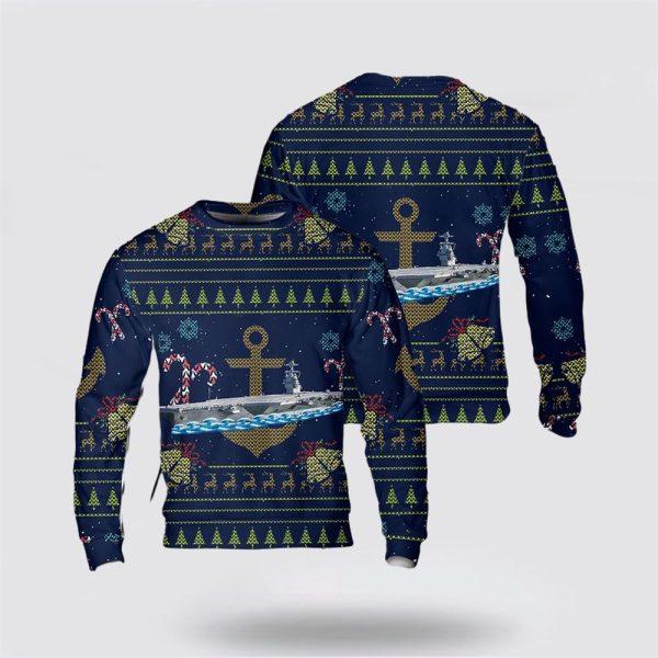 US Navy USS Gerald R. Ford Christmas AOP Sweater – Unique Christmas Sweater Gift For Military Personnel