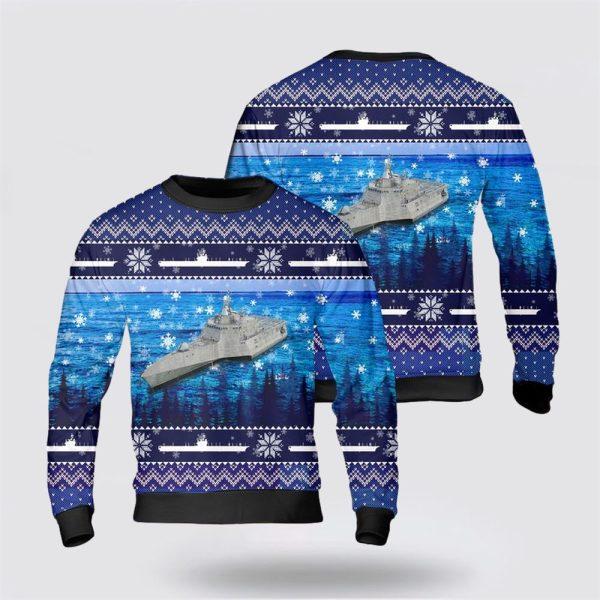 US Navy USS Independence (LCS-2) Christmas AOP Sweater – Unique Christmas Sweater Gift For Military Personnel