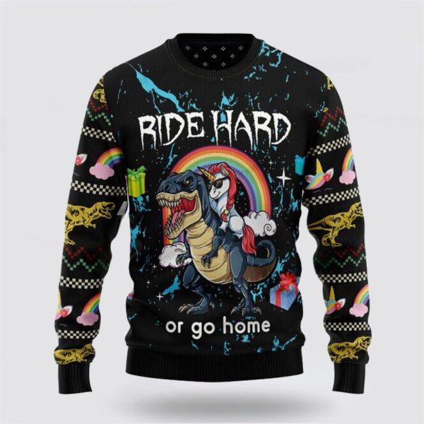 Unicorn Dinosaur Unicorn Ride Hard Ugly Christmas Sweater – Christmas Gift For Frends