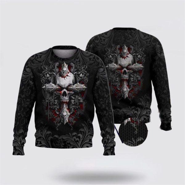 Unique Cross Inside My Skull Ugly Christmas Sweater – Christmas Gifts For Frends