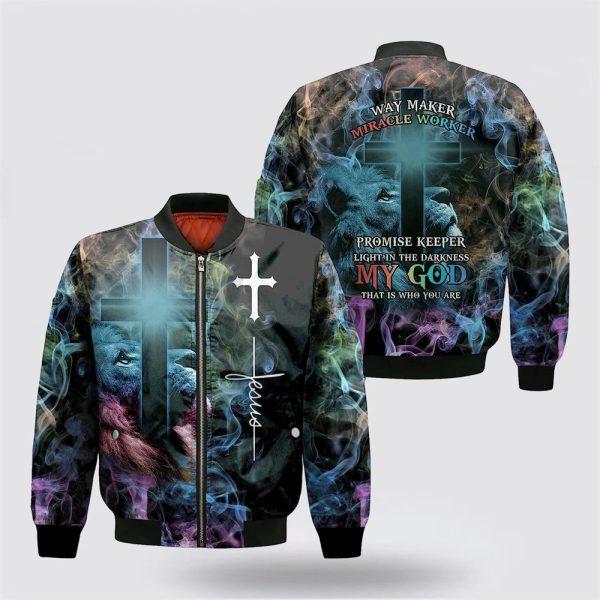 Way Maker Miracle Worker Jesus Lion Cross Bomber Jacket – Gifts For Jesus Lovers