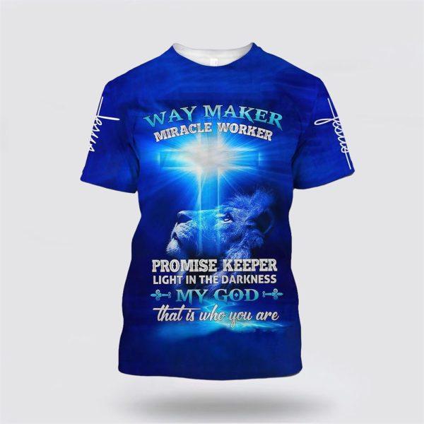 Way Maker Miracle Worker Lion Cross All Over Print 3D T Shirt – Gifts For Christian Couples