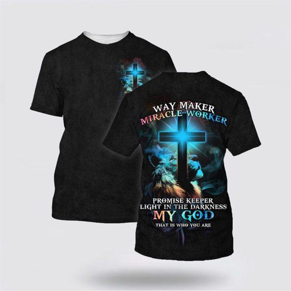 Way Maker Miracle Worker Lion Cross All Over Print 3D T Shirt – Gifts For Christians