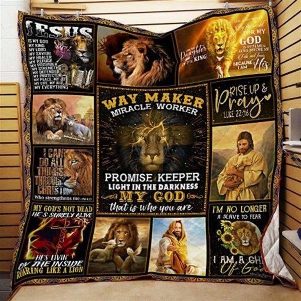 Way Maker Miracle Worker Promise Keeper Light In The Darkness Jesus Christian Quilt Blanket – Christian Gift For Believers