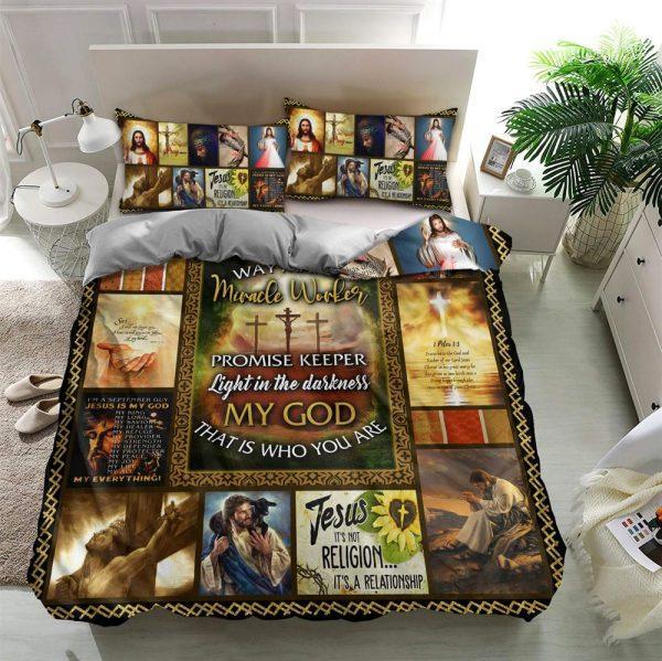 Way Maker Miracle Worker Promise Keeper Light In The Darkness My God Quilt Bedding Set – Christian Gift For Believers