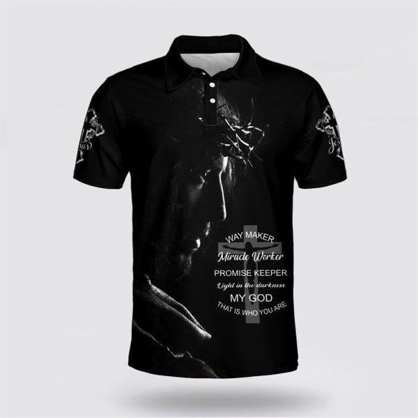 Way Maker Miracle Worker Promise Keeper Light Jesus Picture Polo Shirt – Gifts For Christian Families