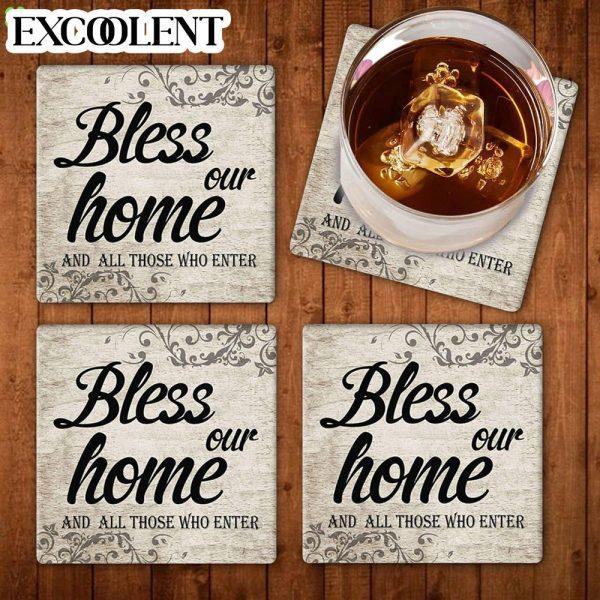Welcome Bless Our Home And All Those Who Enter Stone Coasters – Coasters Gifts For Christian