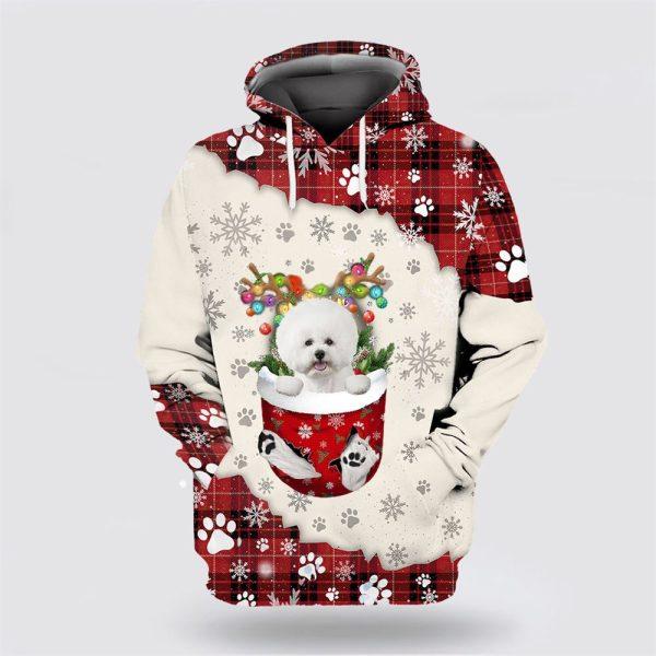 White Bichon Frise In Snow Pocket Merry Christmas All Over Print 3D Hoodie – Dog Lover Christmas Hoodie