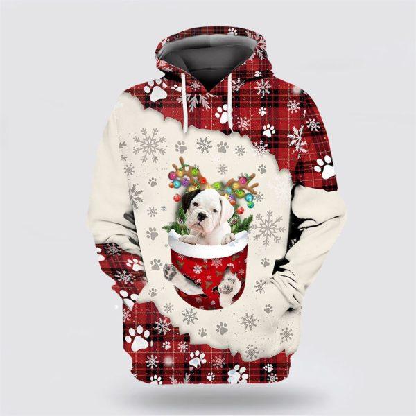 White Boxer In Snow Pocket Merry Christmas All Over Print 3D Hoodie – Dog Lover Christmas Hoodie