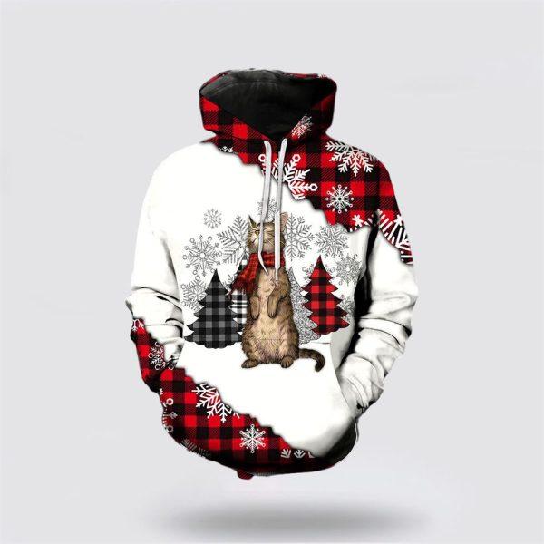 Winter Breeze Cat Christmas Tree Plaid All Ovver Print Hoodie Pull Over – Dog Lover Christmas Hoodie