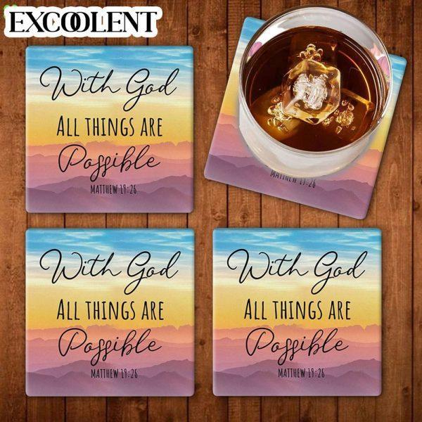 With God All Things Are Possible Matthew 1926 Stone Coasters – Coasters Gifts For Christian