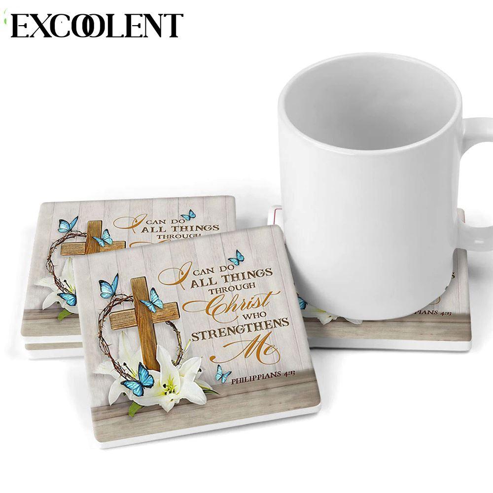 Wooden Cross With Lily Philippians 413 Nkjv Stone Coasters – Coasters Gifts For Christian