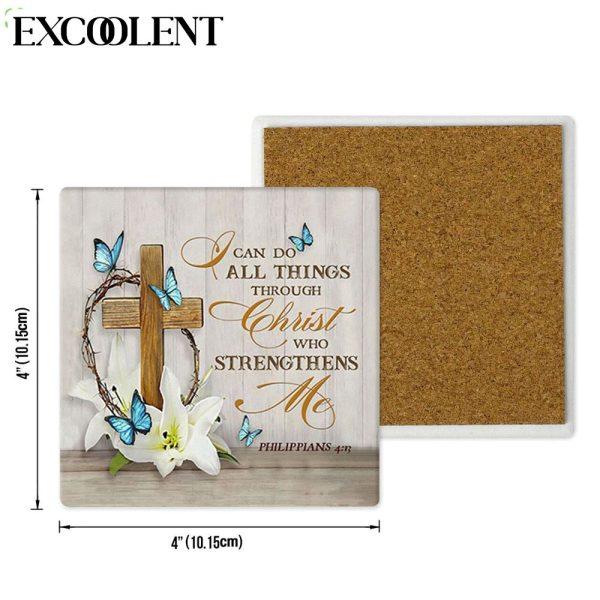 Wooden Cross With Lily Philippians 413 Nkjv Stone Coasters – Coasters Gifts For Christian