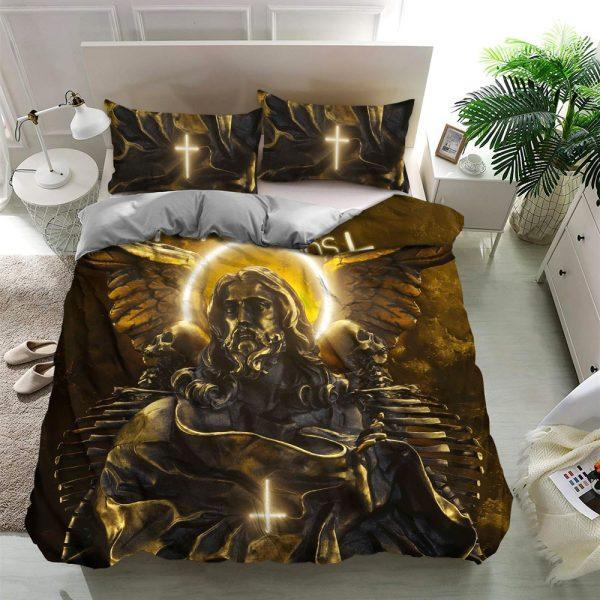 Worry Ends, Begins Faith Skull And Christian Quilt Bedding Set – Christian Gift For Believers