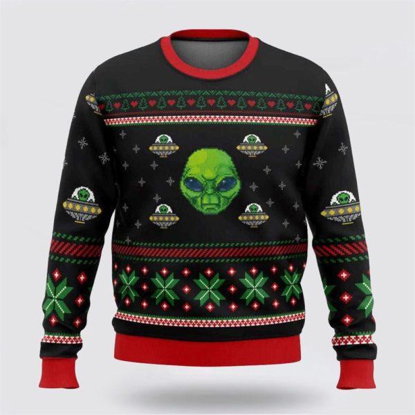 Xmas Alien With A UFO Ugly Sweater – Christmas Gifts For Frends