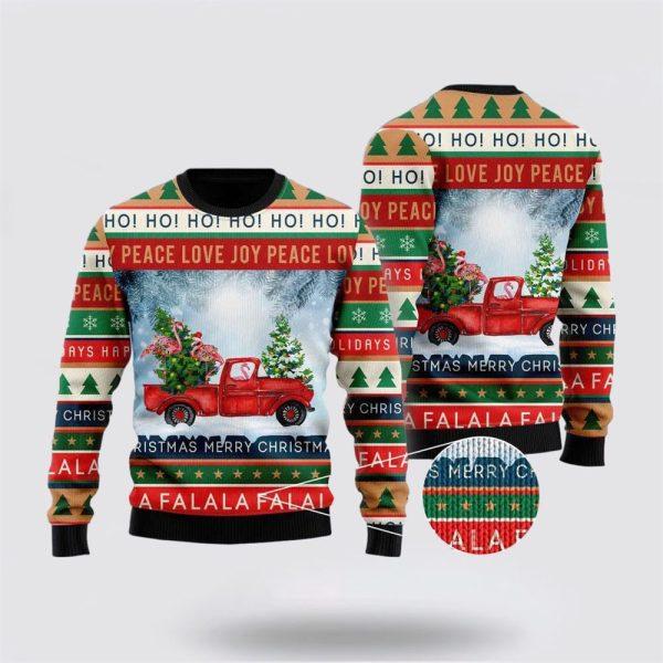 Xmas Flamingos Ride Red Truck Ugly Sweater – Christmas Gifts For Frends