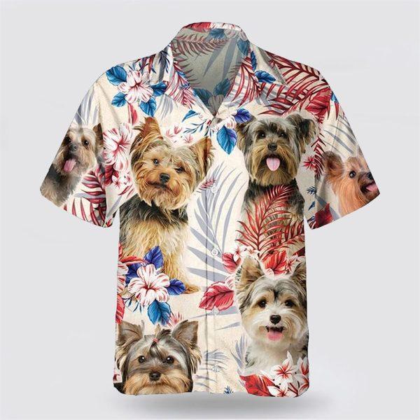 Yorkshire Terrier On The Red Flower Tropic Background Hawaiian Shirt – Pet Lover Hawaiian Shirts