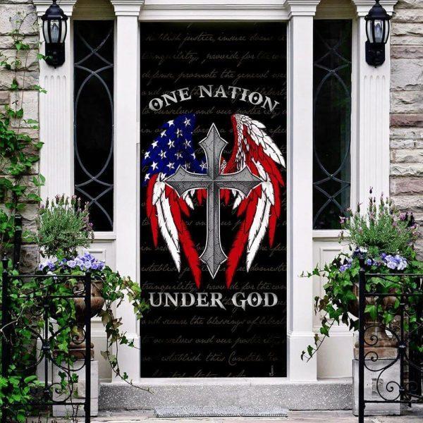 American Christian Cross Door Cover, One Nation Under God Door Cover, Gift For Christian