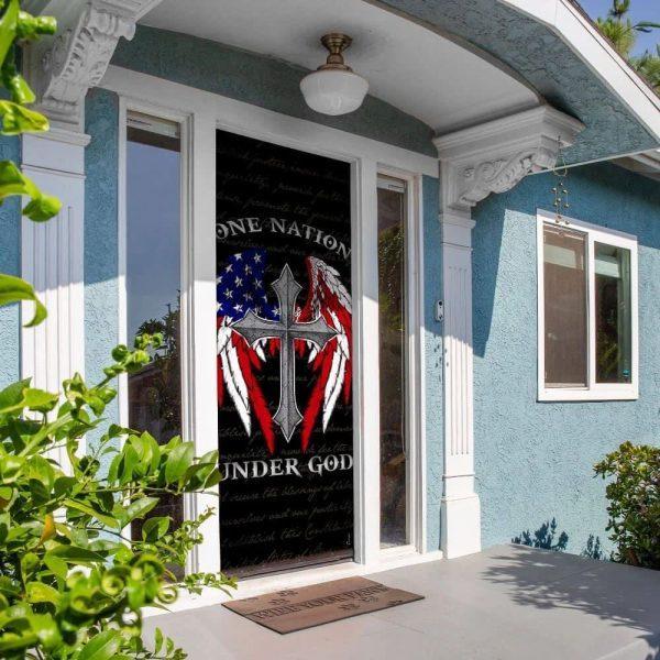 American Christian Cross Door Cover, One Nation Under God Door Cover, Gift For Christian