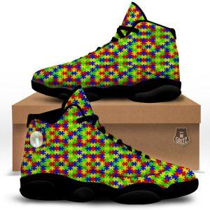 Autism Basketball Shoes, Awareness Jigsaw Colorful Autism Print Basketball Shoes, Autism Shoes, Autism Awareness Shoes