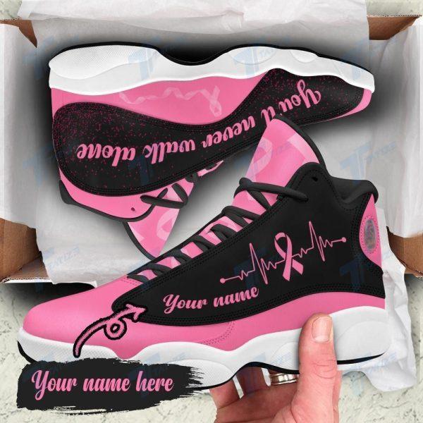 Breast Cancer Basketball Shoes, Breast Cancer Never Walk Alone Custom Name Basketball Shoes, Breast Cancer Shoes