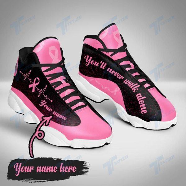 Breast Cancer Basketball Shoes, Breast Cancer Never Walk Alone Custom Name Basketball Shoes, Breast Cancer Shoes