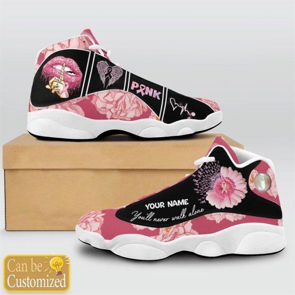 Breast Cancer Basketball Shoes, Breast Cancer You Will Never Walk Alone Flower Custom Name Basketball Shoes, Breast Cancer Shoes