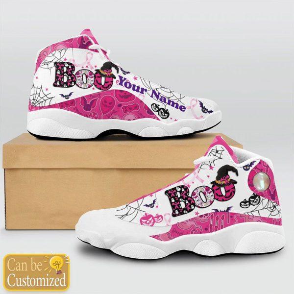 Breast Cancer Basketball Shoes, Personalized Name Breast Cancer Awareness Boo Basketball Shoes, Breast Cancer Shoes