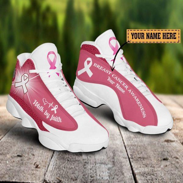 Breast Cancer Basketball Shoes, Personalized Name Breast Cancer Walk By Faith Basketball Shoes, Breast Cancer Shoes
