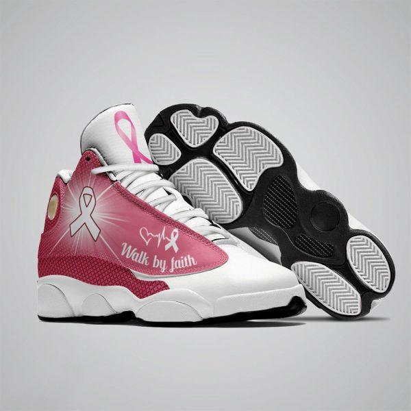 Breast Cancer Basketball Shoes, Personalized Name Breast Cancer Walk By Faith Basketball Shoes, Breast Cancer Shoes