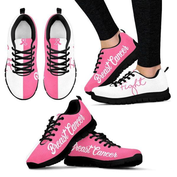 Breast Cancer Shoes, Breast Cancer Fight Shoes Pink White Sneaker Walking Shoes, Pink Breast Cancer Awareness Sneakers