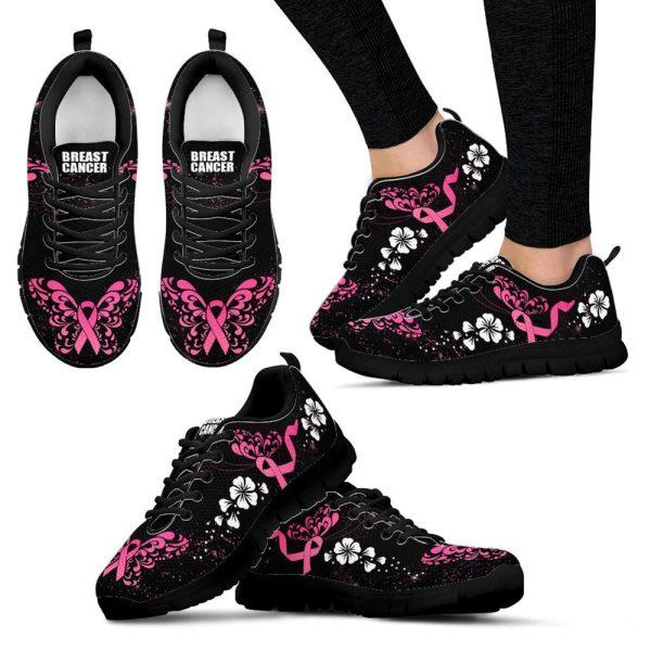 Breast Cancer Shoes, Breast Cancer Shoes Flower Black Sneaker Walking Shoes, Breast Cancer Sneakers