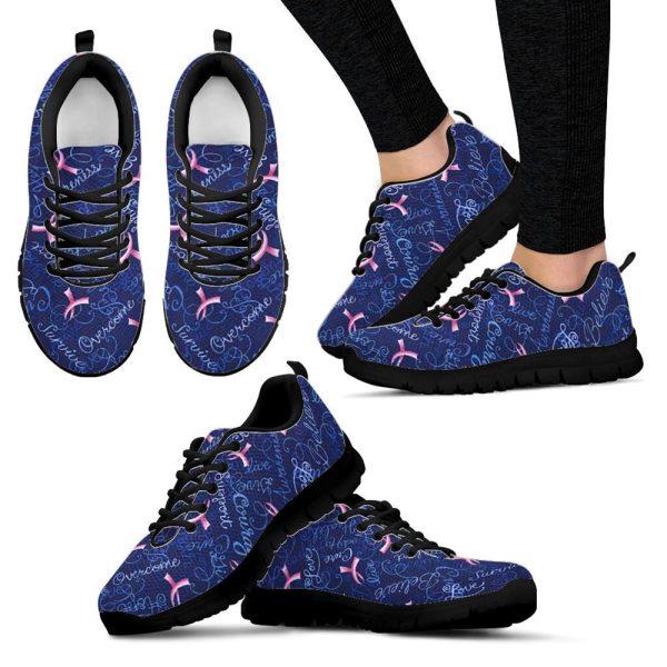 Breast Cancer Shoes, Breast Cancer Shoes Pattern Navy Sneaker Walking Shoes, Breast Cancer Sneakers