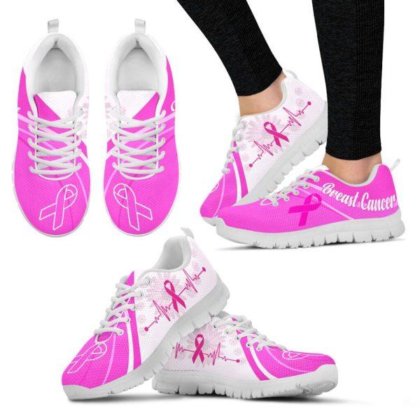 Breast Cancer Shoes, Breast Cancer Shoes Pink White Sneaker Walking Shoes, Pink Breast Cancer Awareness Sneakers