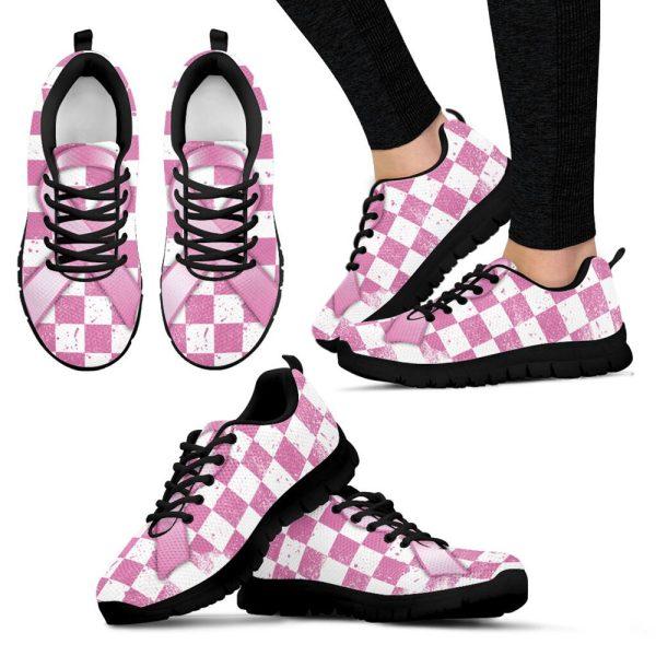 Breast Cancer Shoes, Breast Cancer Shoes Plaid Sneaker Walking Shoes, Pink Breast Cancer Awareness Sneakers