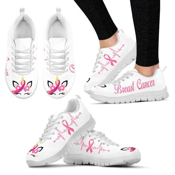 Breast Cancer Shoes, Breast Cancer Shoes Unicorn White Sneaker Walking Shoes Malalan, Pink Breast Cancer Awareness Sneakers