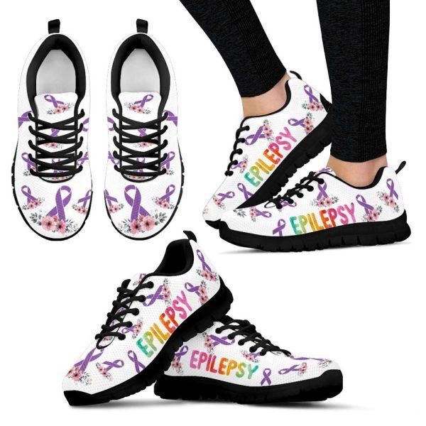 Breast Cancer Shoes, Epilepsy Shoes Flower Art Sneaker Walking Shoes, Breast Cancer Sneakers