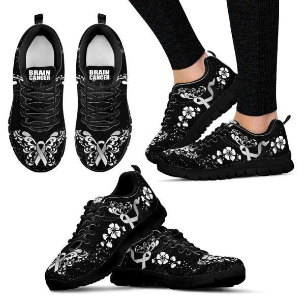Breast Cancer Shoes, Fight Brain Cancer Flower Shoes Sneaker Walking Shoes, Breast Cancer Sneakers