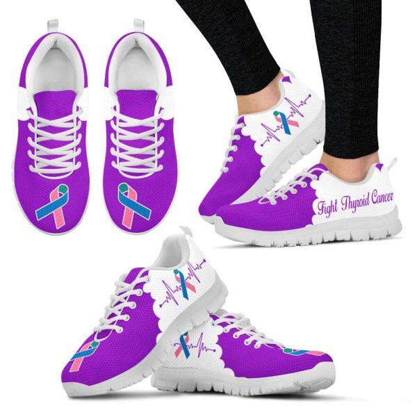 Breast Cancer Shoes, Fight Thyroid Cancer Shoes Purple White Sneaker Walking Shoes, Breast Cancer Sneakers