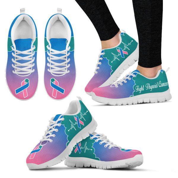Breast Cancer Shoes, Fight Thyroid Cancer Shoes Teal Pink Blue Sneaker Walking Shoes, Breast Cancer Sneakers