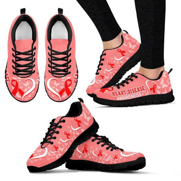 Breast Cancer Shoes, Heart Disease Awareness Shoes Heart Ribbon Sneaker Walking Shoes, Pink Breast Cancer Awareness Sneakers