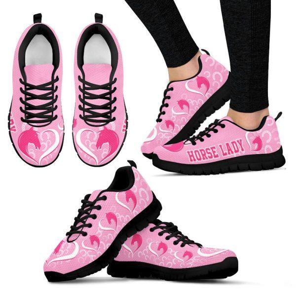 Breast Cancer Shoes, Horse Lady Shoes Heart Ribbon Sneaker Walking Shoes, Pink Breast Cancer Awareness Sneakers