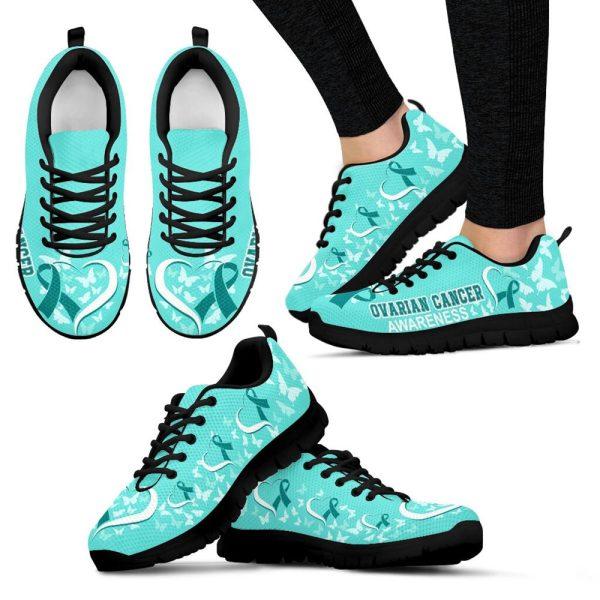 Breast Cancer Shoes, Ovarian Cancer Shoes Awareness Heart Ribbon Sneaker Walking Shoes, Breast Cancer Sneakers