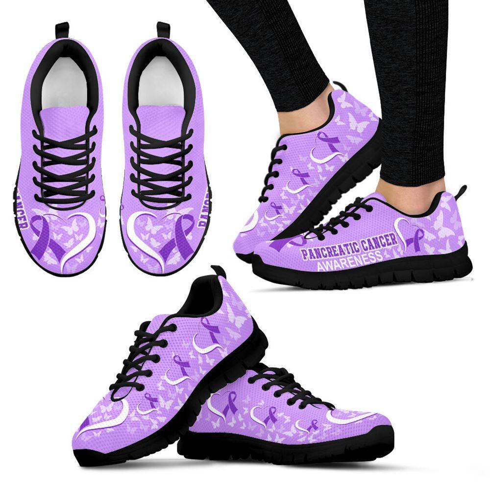 Breast Cancer Shoes, Pancreatic Cancer Shoes Awareness Heart Ribbon Sneaker Walking Shoes, Breast Cancer Sneakers